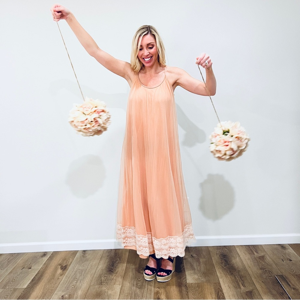 VTG Peach Nightie Lingerie Dress